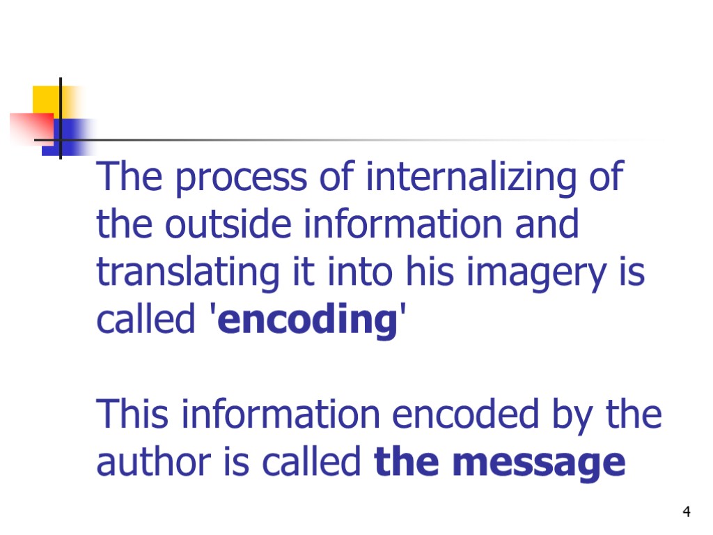 4 The process of internalizing of the outside information and translating it into his